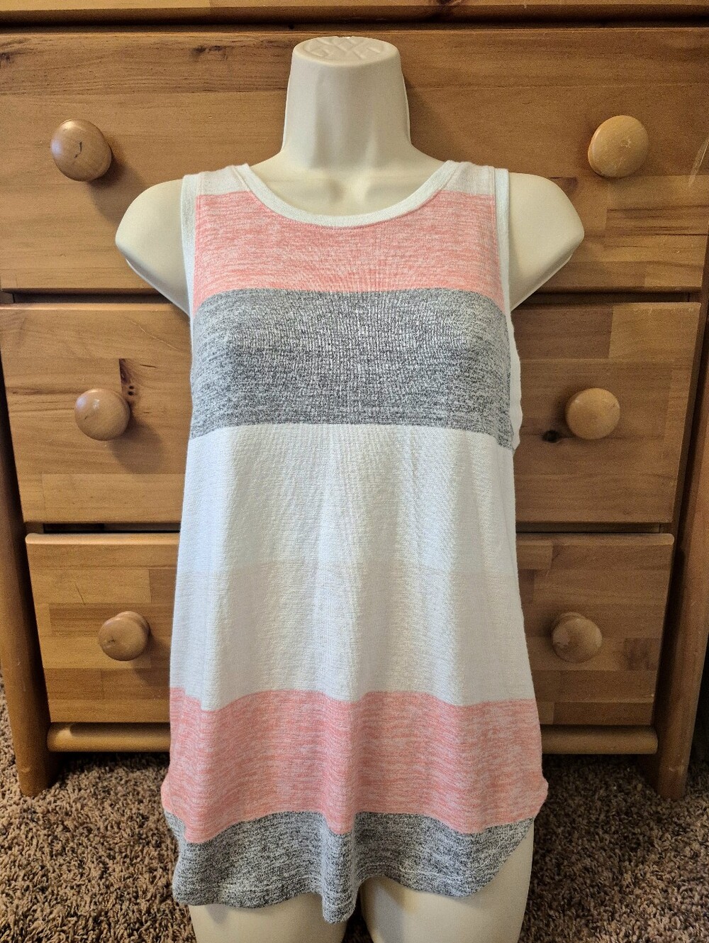 Market & Spruce Pink, Gray & White Striped Sleeveless Tank Size M